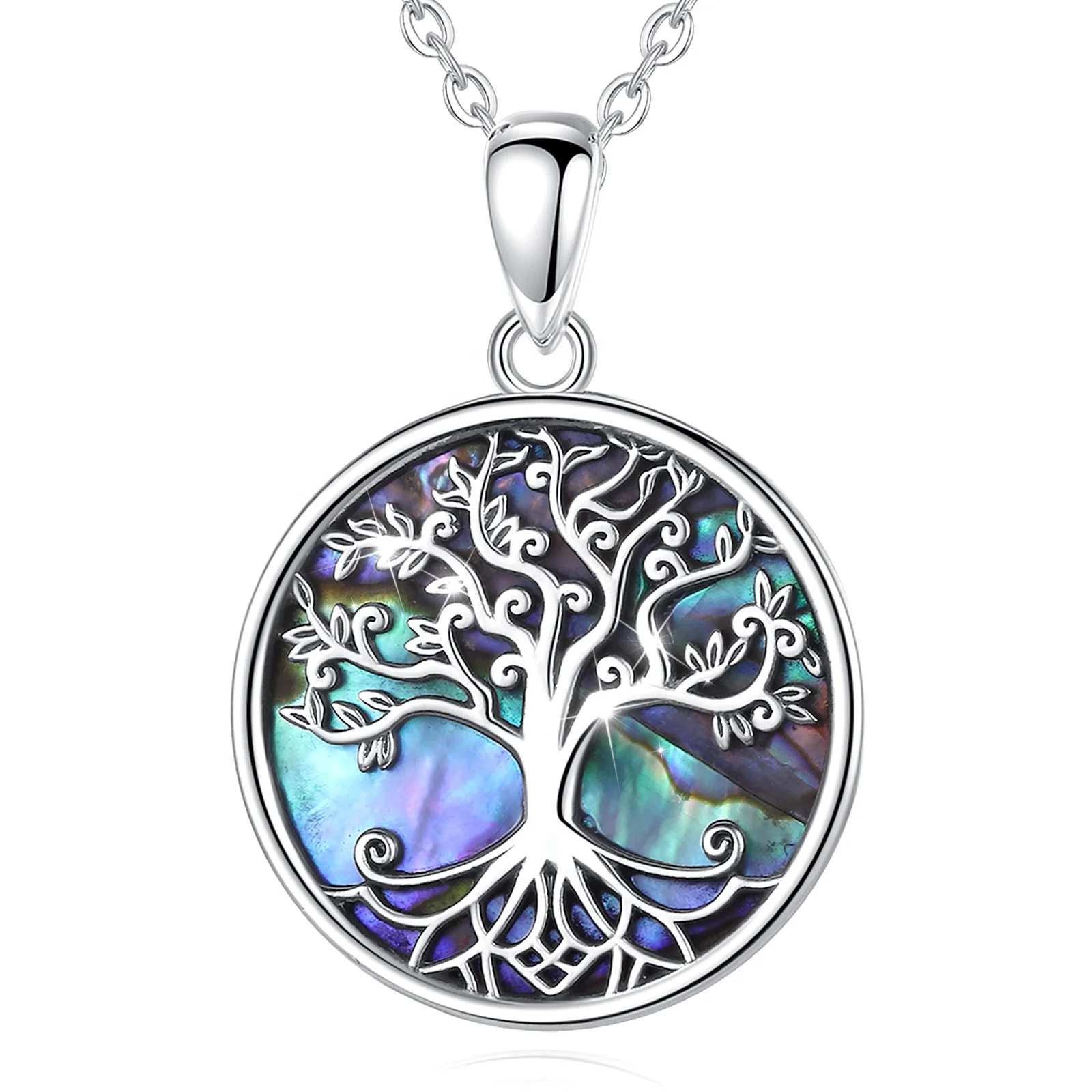 

Merryshine 925 sterling silver abalone shell tree of life jewelry pendant necklaces