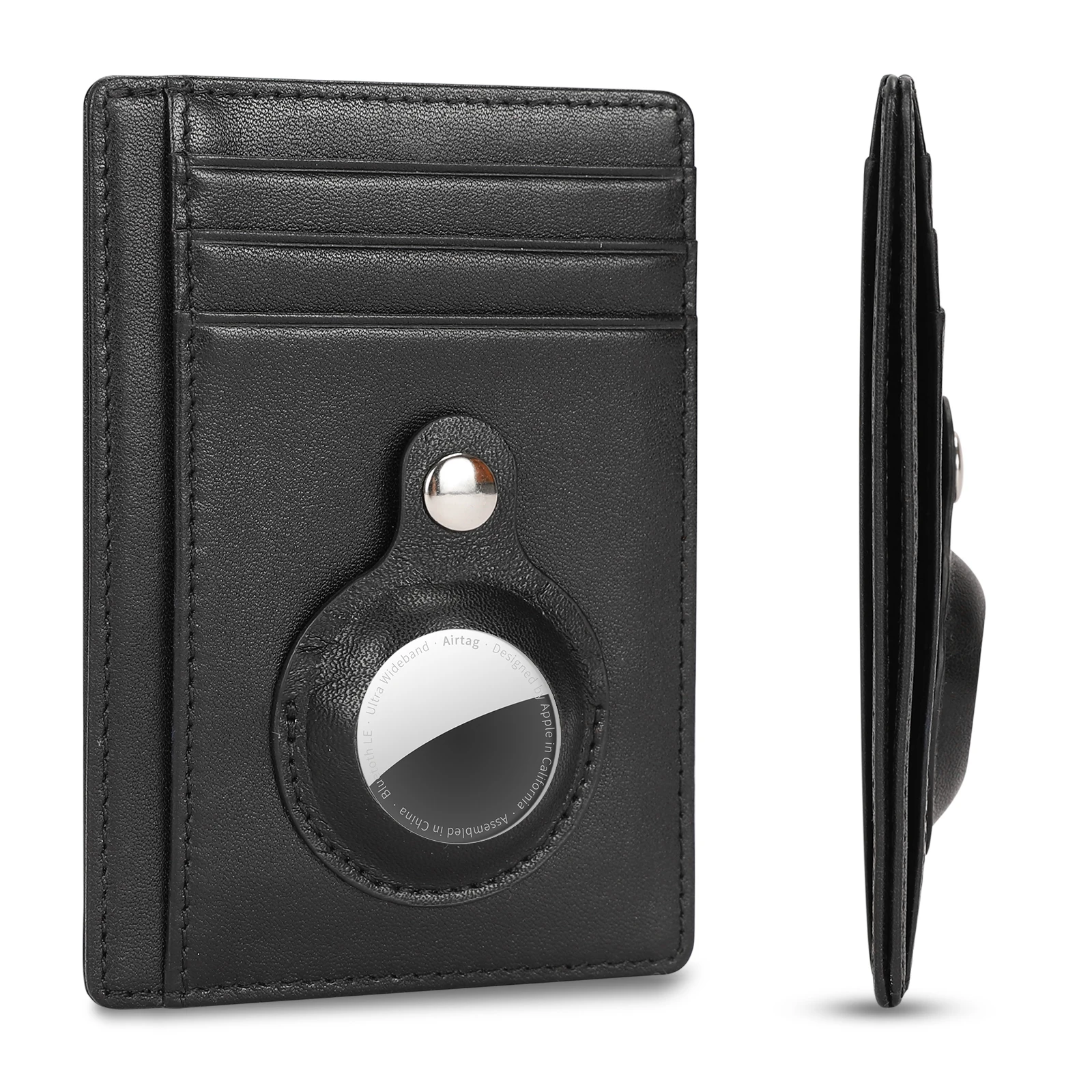 

2021 Drop shipping men slim wallet cards rfid safe wallet genuine leather portefeuille smart airtag minimalist wallets, Black,customized color