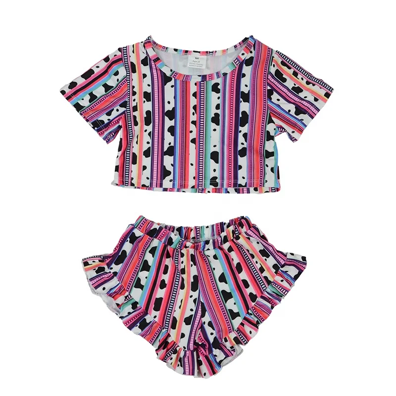 

Wholesale baby summer children clothes custom girlscow outfit kids 2 pc short set boutique clothing set, Customized