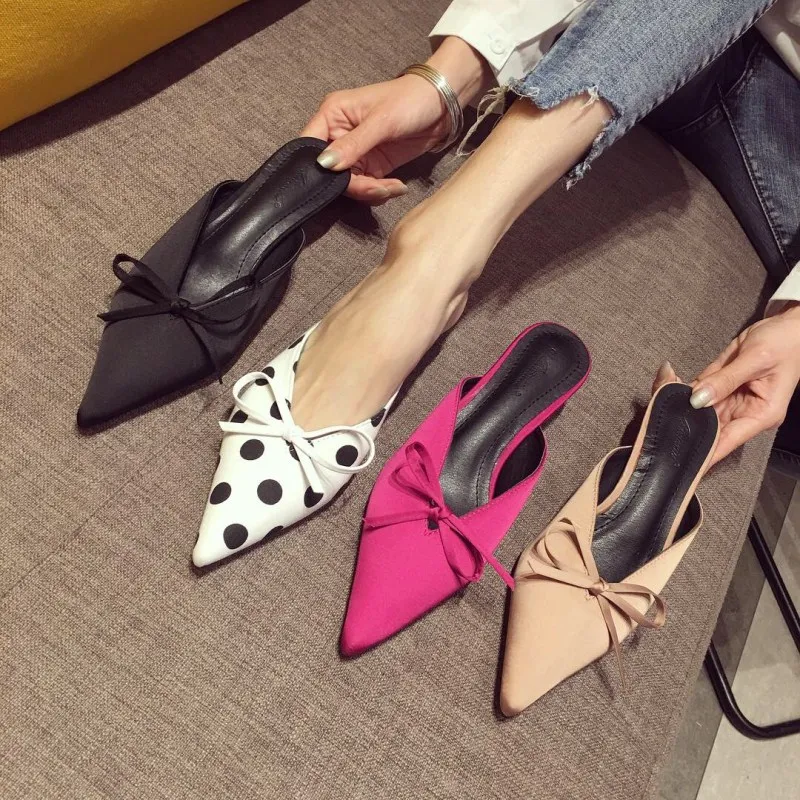 

Spring and summer 2021 new peppers ins velvet pointed bow bowtoe slippers, As pictures