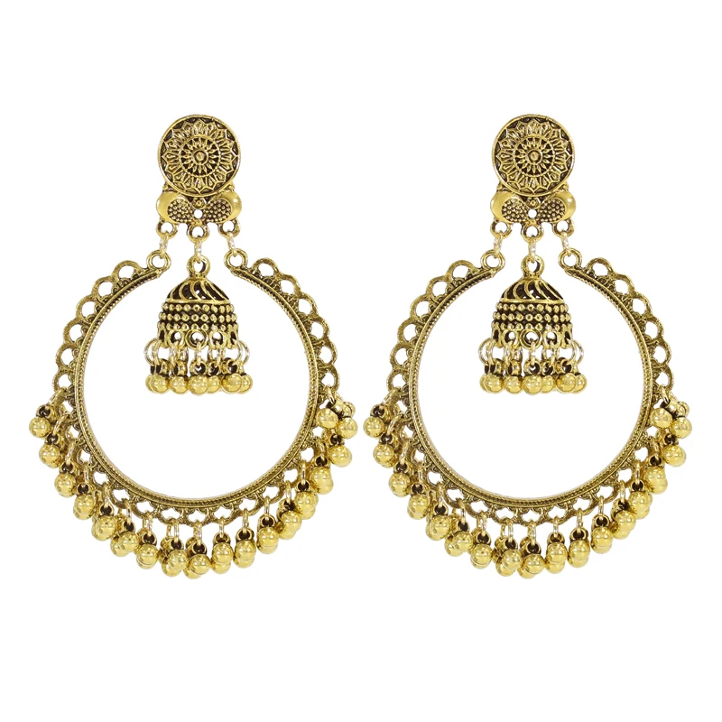 

Indian Chandelier Chain Tassel Earrings Vintage Palace Gold Zamak With Birdcage For Women Jewelry