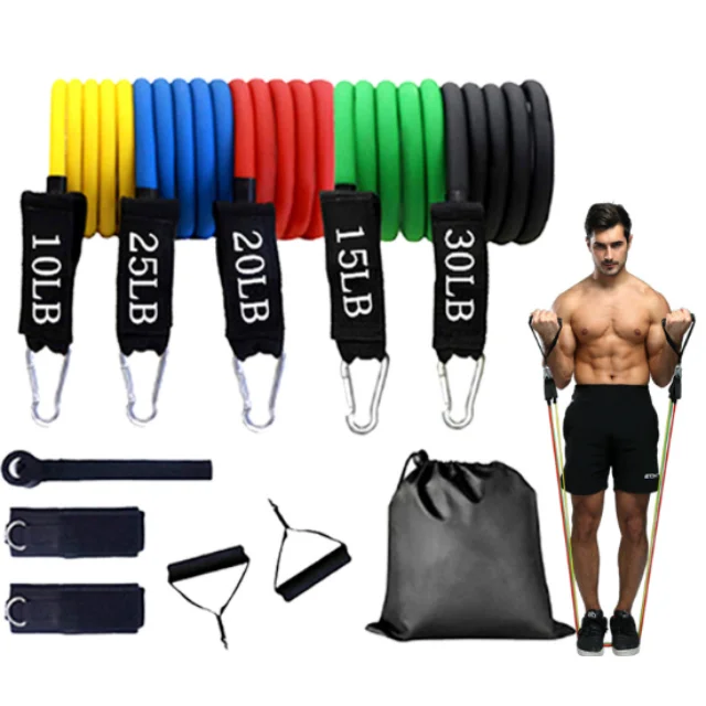 

Pull Rope Fitness Exercises Latex 150lbs heavy Resistance training Tubes Long 100 lbs 11Pcs Resistance Band Set