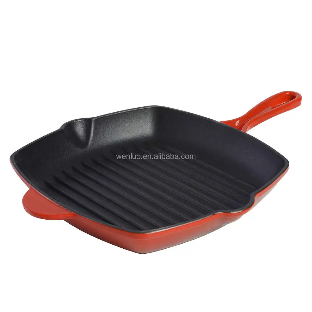 

Factory price long handle cast iron multi - color high quality can support for steak skillet pan