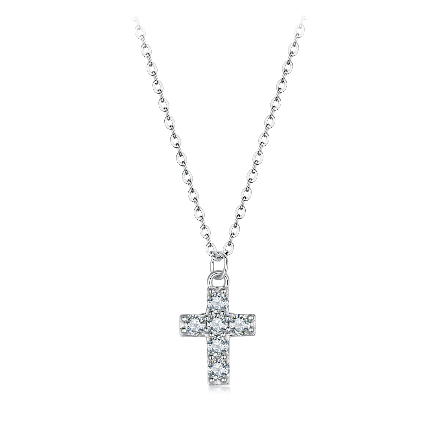 Waterproof Jewelry 925 Sterling Silver Fashion Classic Cross 2mm Tiny Moissanite Necklace Necklace for Women