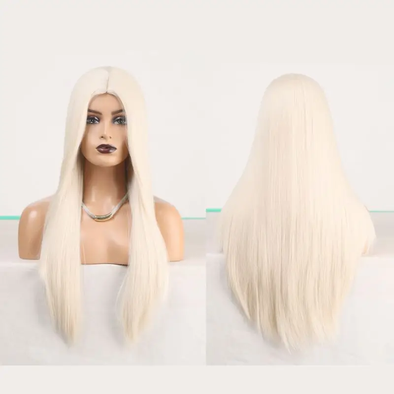 

HOT SALE Wig female white wig hair medium and long straight hair chemical fiber headgear woman hair wigs