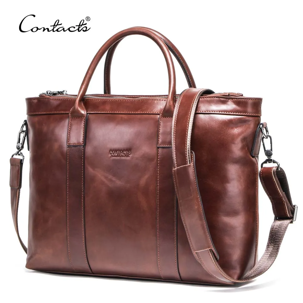 

drop ship contact's wholesale vintage waterproof adjustable shoulder strap 14 inch genuine leather men briefcase laptop bag, Brown or customized