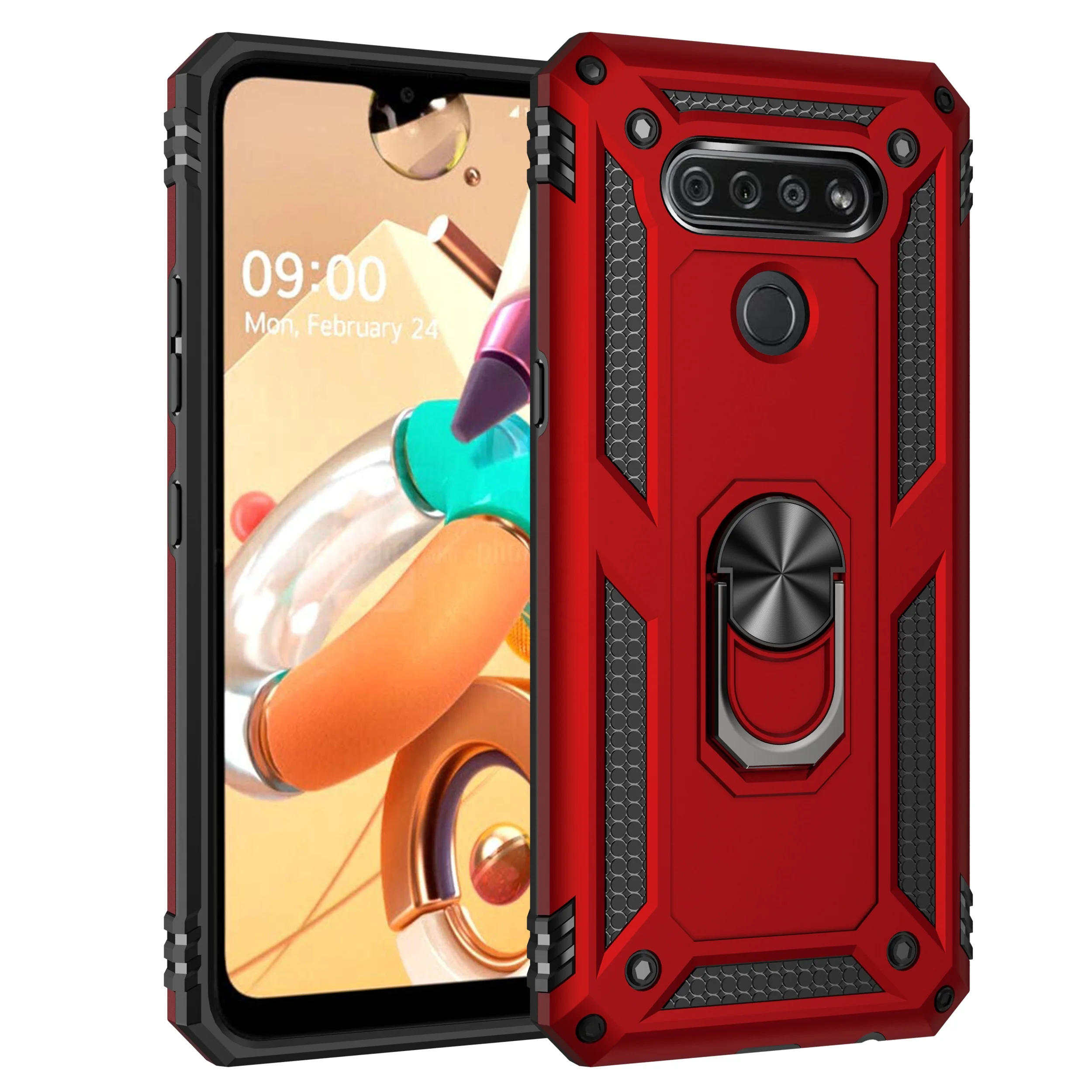 

Factory Price Magnetic Car Ring Holder Back Case Cover For LG K51 with kickstand mobile phone case, Multi-color, can be customized