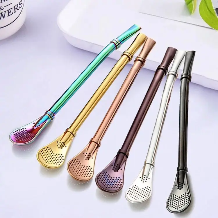 

Wholesale Price 304 Stainless Steel Drinking Straw With Filter Spoon Sucker Spoon