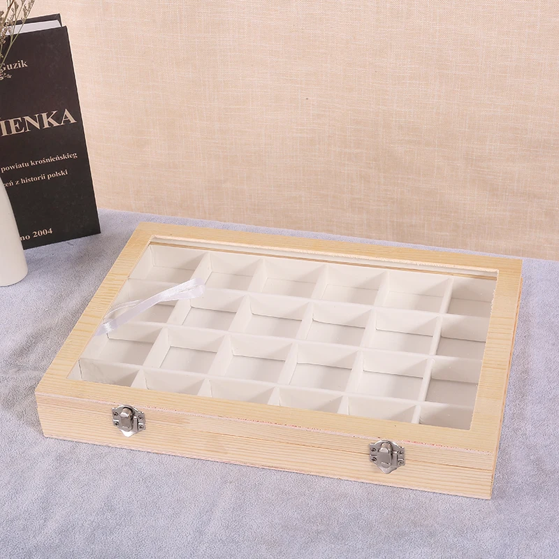 

Transparent Glass Cover Jewelry Display Box White Solid Wood Jewelry Box Custom Jewelry Display Box With Lid, White,beige,dark grey,pink,dark green