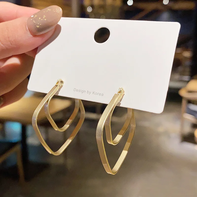 

New Design 925 Silver Needle Double Square Circle Earrings Matte Metal Geometric Square Hoop Earrings