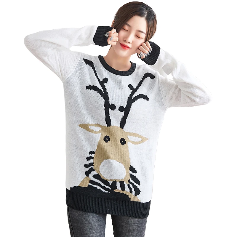 

Wholesale fall 2021 clothing Plus size Women's sweaters reindeer Jacquard Knitted pullover Ugly christmas sweater