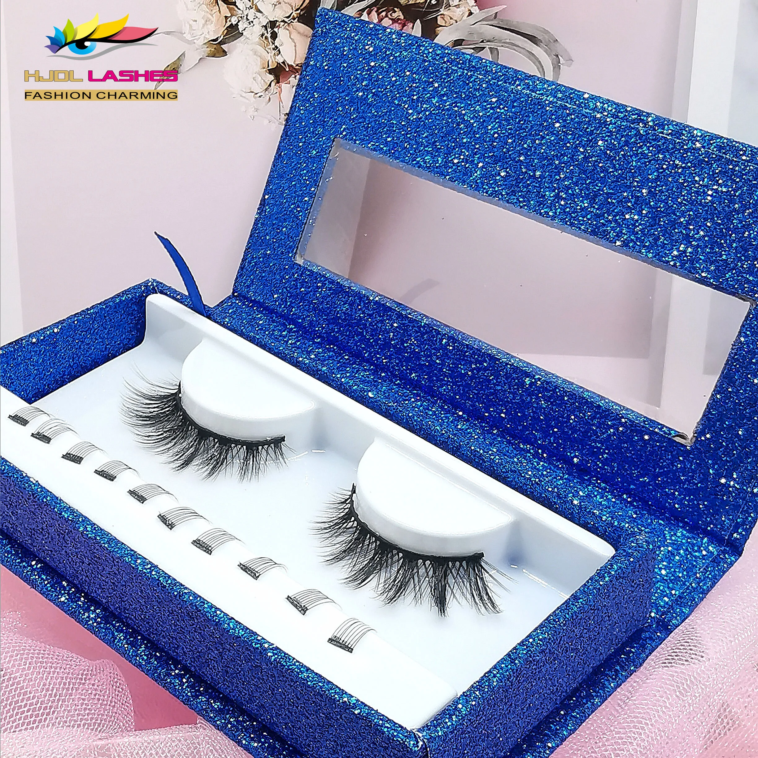 

Customized package with own brand 10 magnet lashes cruelty free Synthetic faux mink magnetic eyelashes