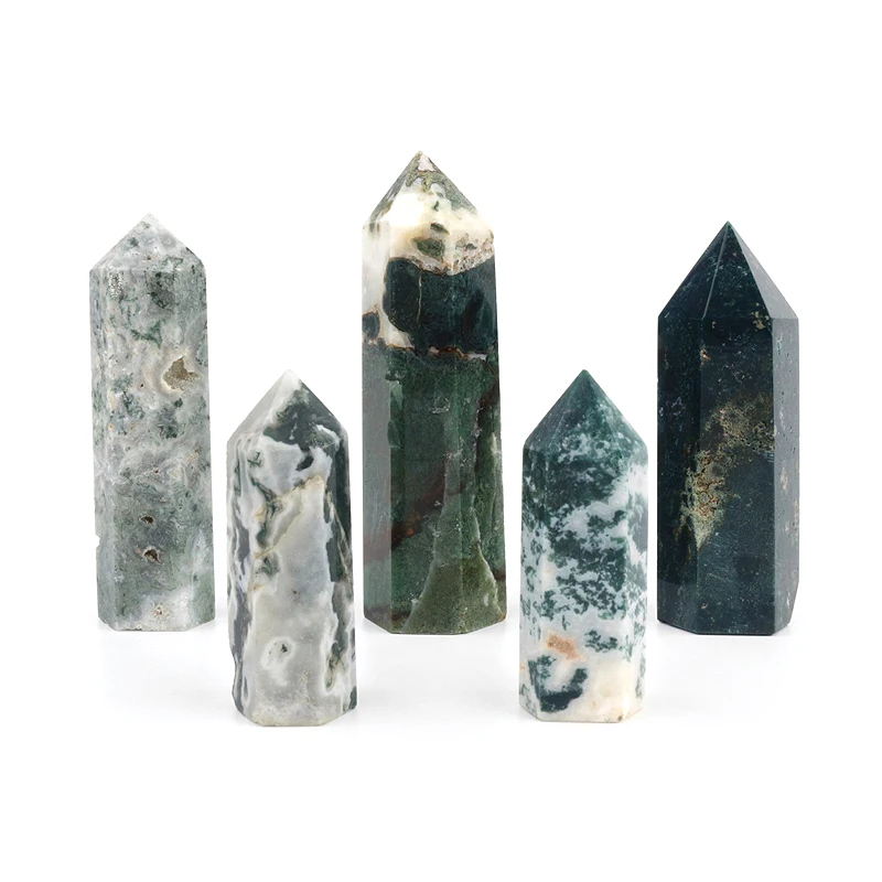 

Factory Wholesale Natural Polished Crystal Crafts Tower Moss Agate Crystal Points