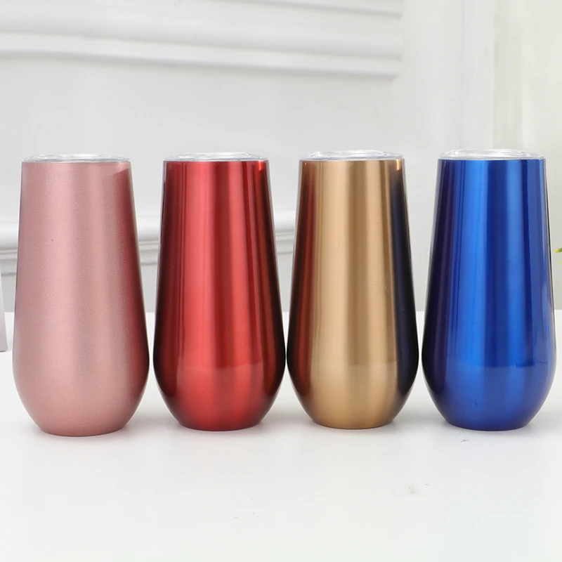 

Hot sales 6oz stainless steel wine cup,double wall vacuum wine glass with lid, Customized colors acceptable