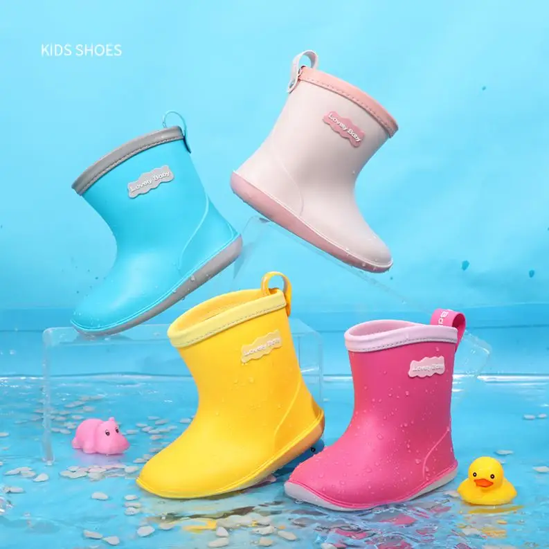 

China Made Factory Price Kids Rubber Rain Boots Baby Wellies With Cartoon Printing, Yellow/blue/pink/nude