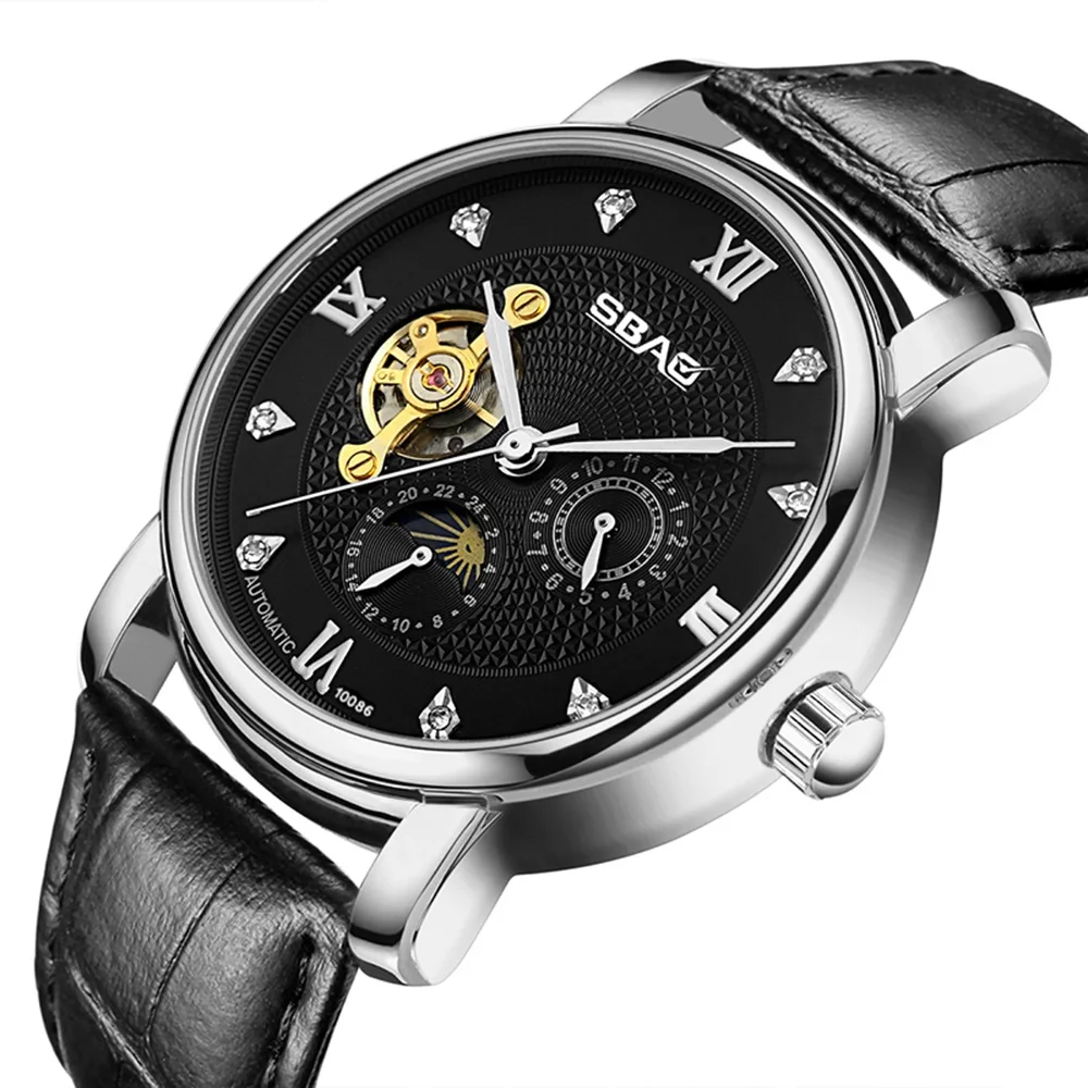 

Royal Classic Rose Gold Case Brown Leather Strap Mens Automatic Watch Top Brand Luxury Erkek Saat Clock, 4 colors