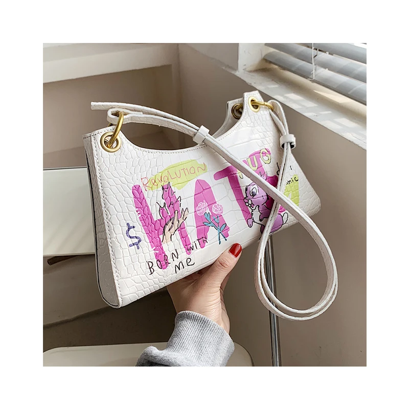

Cute Rabbit Graffiti Women Bag Fashion Crocodile Single Shoulder Bag Girls Campus Style Printing High Class Handbags Purse Bolsa