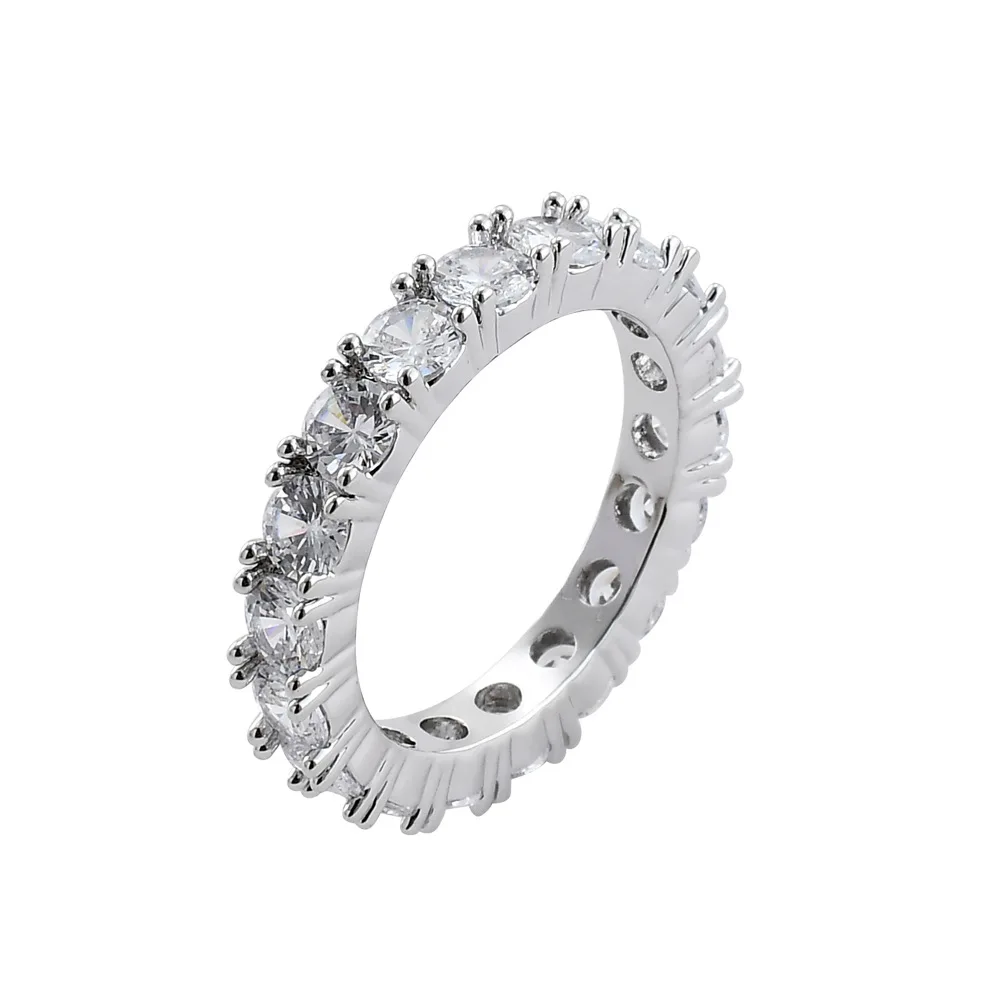

New Fashion Jewelry Single Row Cubic Zirconia Diamond Ring Sparkly 18K Gold Plating Iced Out Hip Hop Ring For Men