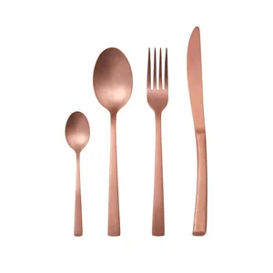 Image of Colour PVD Coating Flatware Silverware Set, Rural Elegant Design Cutlery Stainless Steel, Copper Flatware
