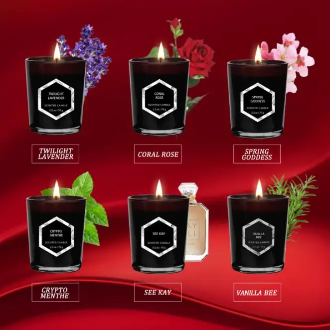 Red Flame Scented Candle Glass Gift Set Of 6pcs Green Essential Oil