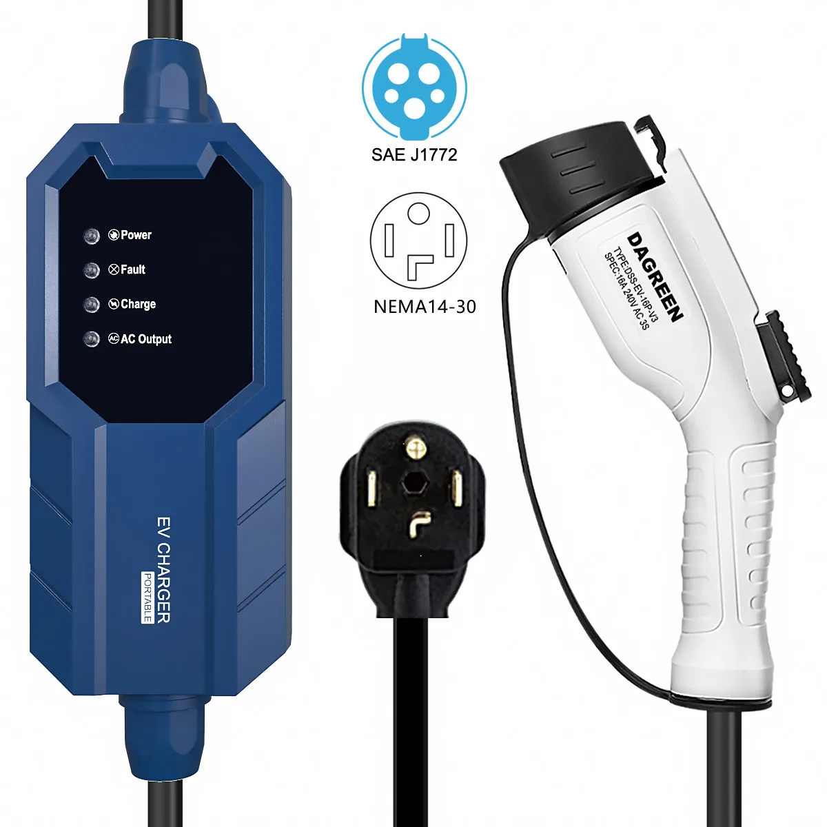 

Free shipping to America Portable Type 1 CARs Charging Station (NEMA14-30 Plug) Level 2 EV Charger SOCKET(100-240V,16A)