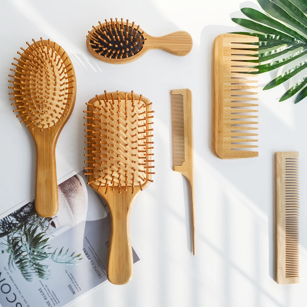 

reusable best seller custom bamboo hair brush set,bamboo paddle hair brush bamboo comb, Customized color