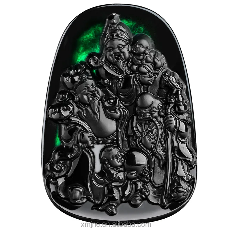 

Certified Grade A Natural Jadeite Ink Jade Fu Lushou Pendant Dark Green Ice Jade Men And Women Necklace Jade Pendant Jewelry