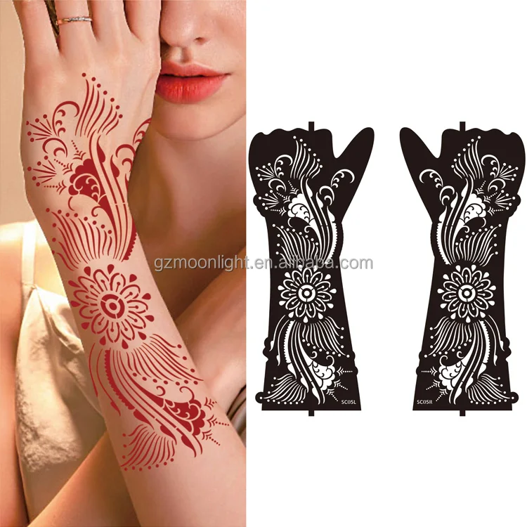 

OEM Henna Tattoo Stencils For Wholesale Gorgeous Women Sexy Hand Art Red Henna Lace Hands Tattoo Sticker