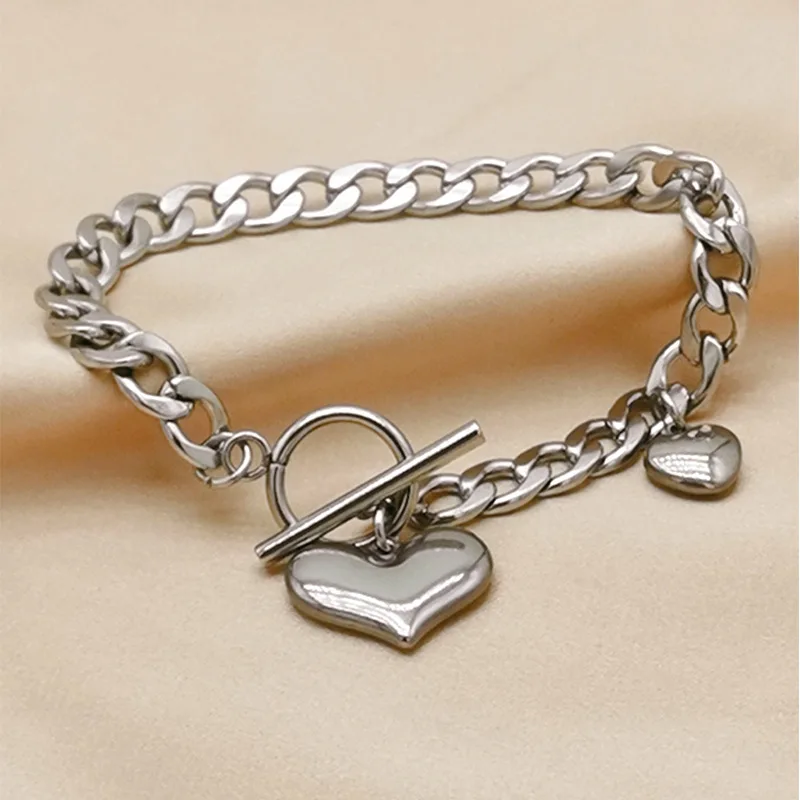 

Light Luxury Titanium Steel Jewelry Hiphop Fashion Couple Bracelet Design For Lovers Geometric Heart Cross Link Bracelet