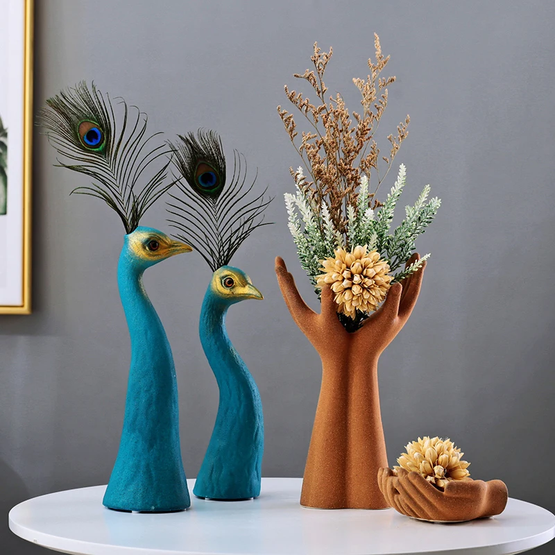 

Creative Blue Peacock Ceramic Vase Decorative Crafts Flower Vases Hydroponic Dried Flowers Flowerpot For Home Wedding Decoration