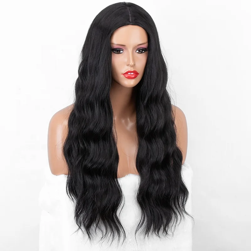 

Aliblisswig Natural Looking Black Long Body Wave Middle Part Heat Resistant Fiber Hair None Lace Synthetic Wigs