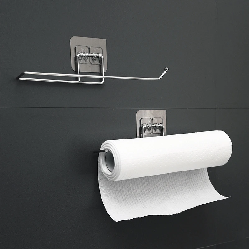 

Self-adhesive Towel Holder Rack Kitchen Under Cabinet Towel Cup Paper Hanger Rack Organizer Bathroom Towel Bar Shelf Roll Holder, Metal color