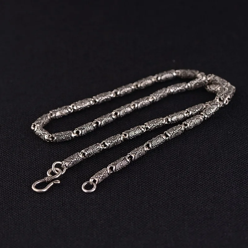 

S925 Silver Vintage Thai Silver S Hook Necklace Wholesale Men's Simple Barrel Bead Necklace