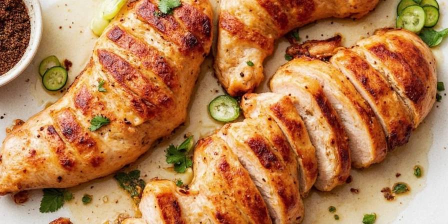 Checking chicken breast temperature with thermometer