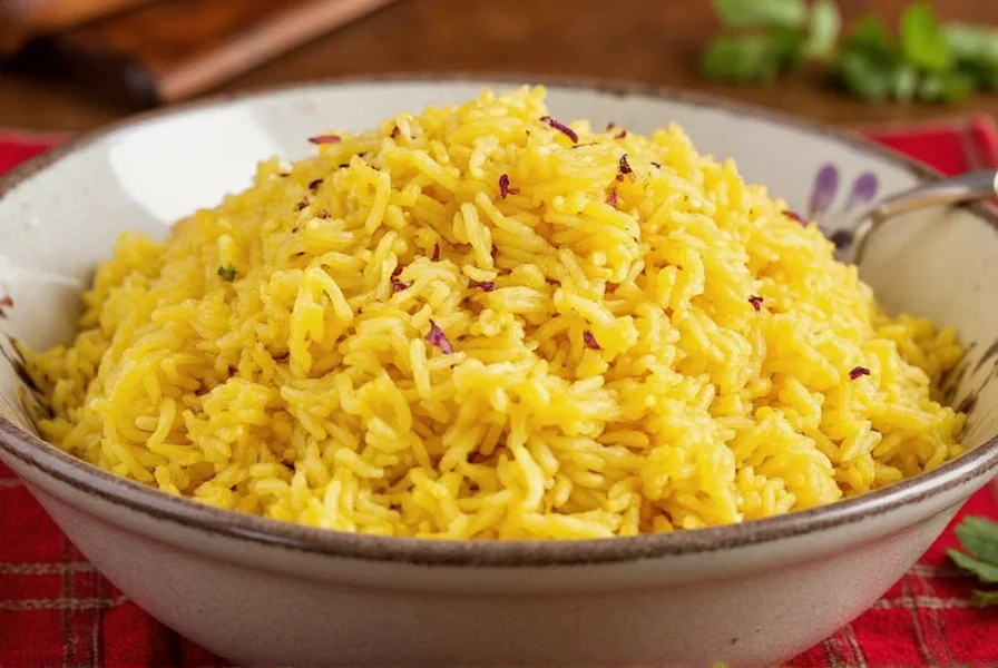 Traditional Persian saffron rice with golden tahdig crust