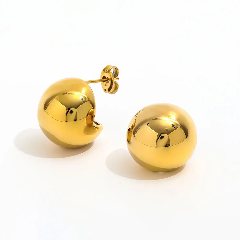 New Trendy 18K Gold Plated Shiny Hollow Half Round Ball Stud Earring Women's Geometric Stainless Steel Jewelry Wholesale