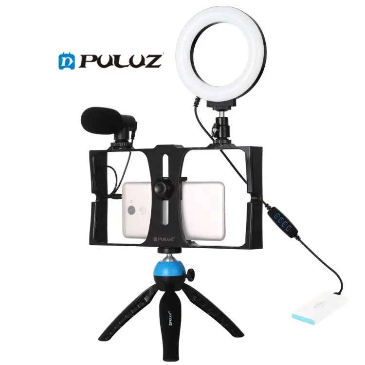 

PULUZ 4 in 1 Vlogging Live Broadcast Smartphone Video Rig 4.7 inch 12cm Ring LED Selfie Light Kits with Tripod Stand Microphone