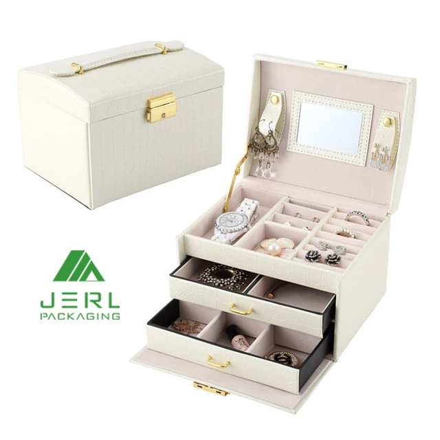 

PU Leather Jewelry Box Organizer,Jewellery Jewelry Storage Box with Mirror, Black,white,pink,custom color