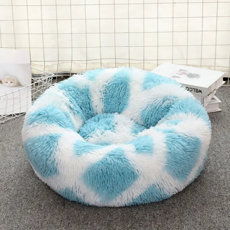 

Pet Sleeping Cushion Doughnut Shape  Geometry Blue Color