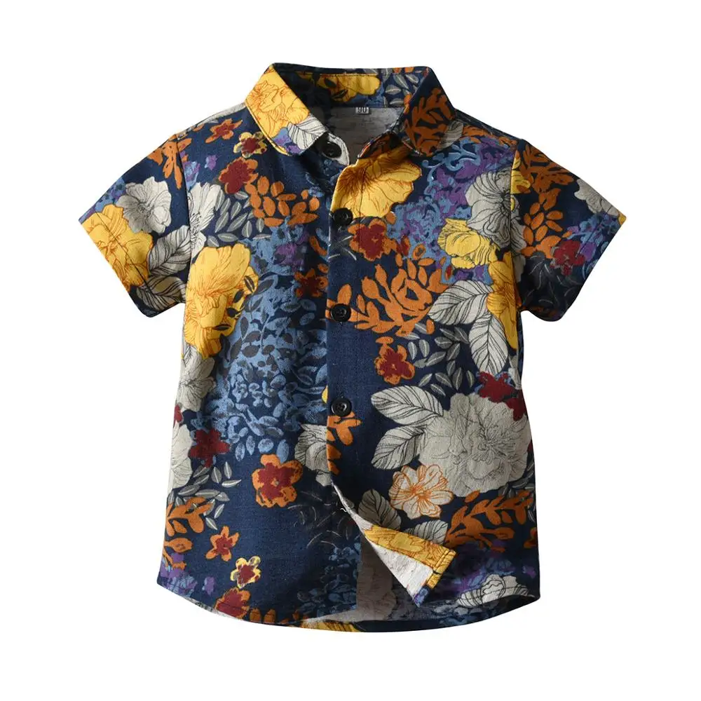 

Wholesale Children Boys European floral print summer short sleeves shirt Clothing Leisure Kids Clothes Shirt, Picture shows