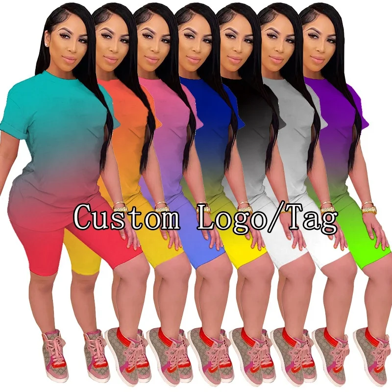 

Custom Logo 2021 2022 Drop Shipping 2 piece set women jogger rainbow kurti plazzo nIkeeliedlys plus size short sets