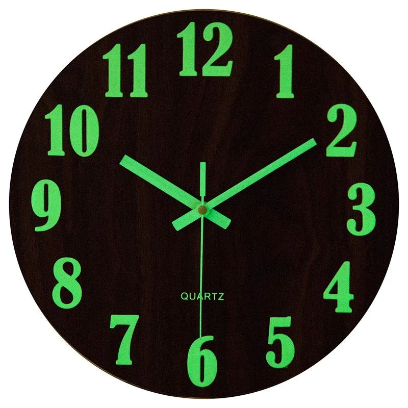 

Wooden Silent Non-ticking Night Light Decorative Wall Clock 12 Inches Wood Luminous Clock, As shown and customize