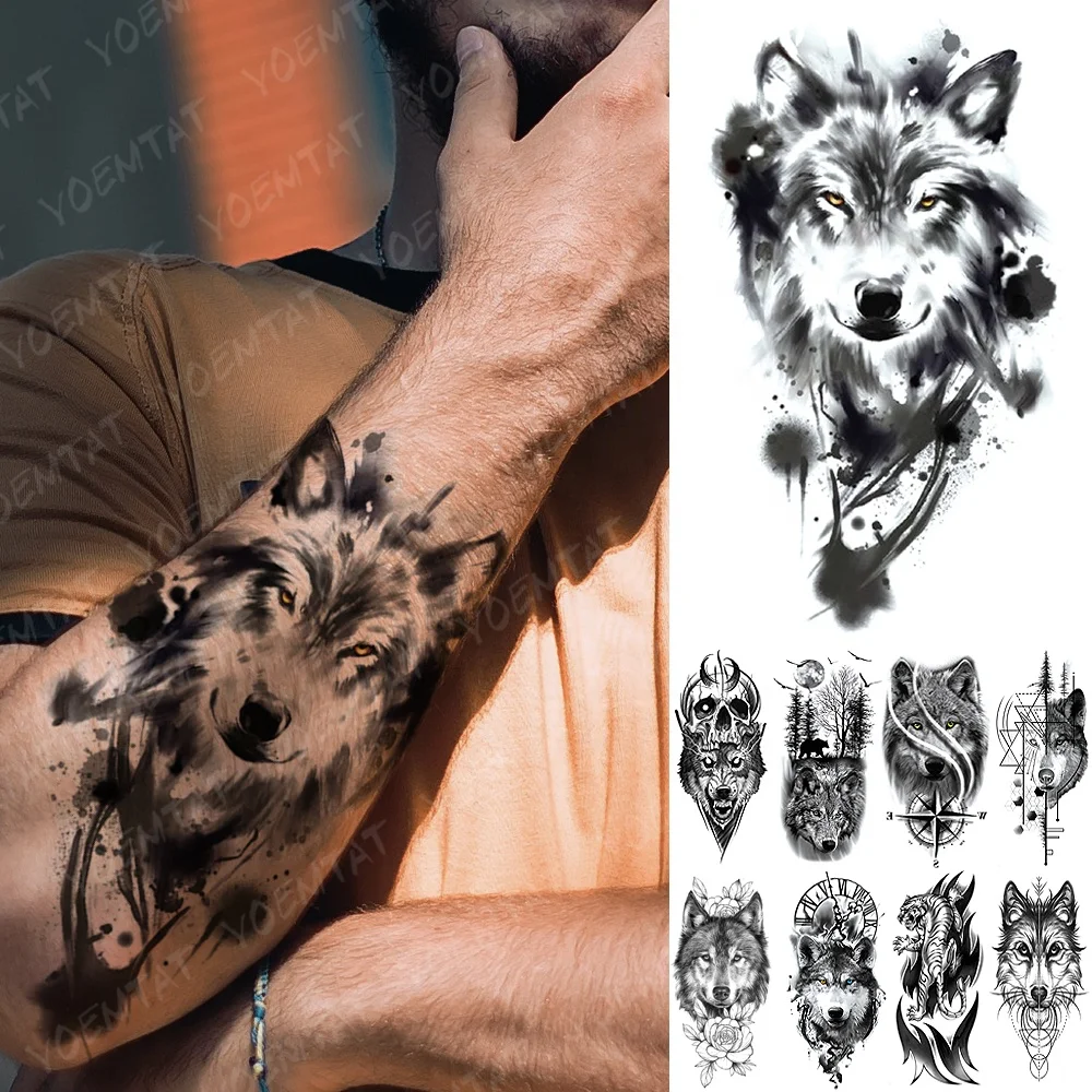

Christmas Fashionable Body Tatoo Wolf Lion Temporary Flash Tattoos Water Transfer Tattoo Sticker Custom, Cmyk