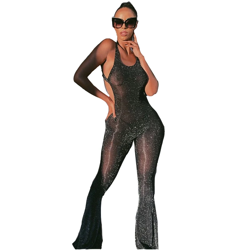 

women clothing see through mesh bodysuit backless shiny long sleeve bodysuit sexy bodycon bodysuits for women, White/oem