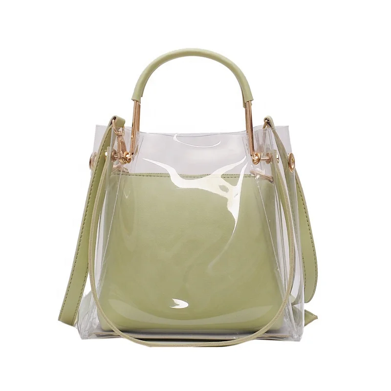 

Wholesale Elegant 2Pcs Summer Ladies Clear Crossbody Shoulder Bag Set Pvc Beach Tote Bag Women Transparent Jelly Handbag, White, black, yellow, gren