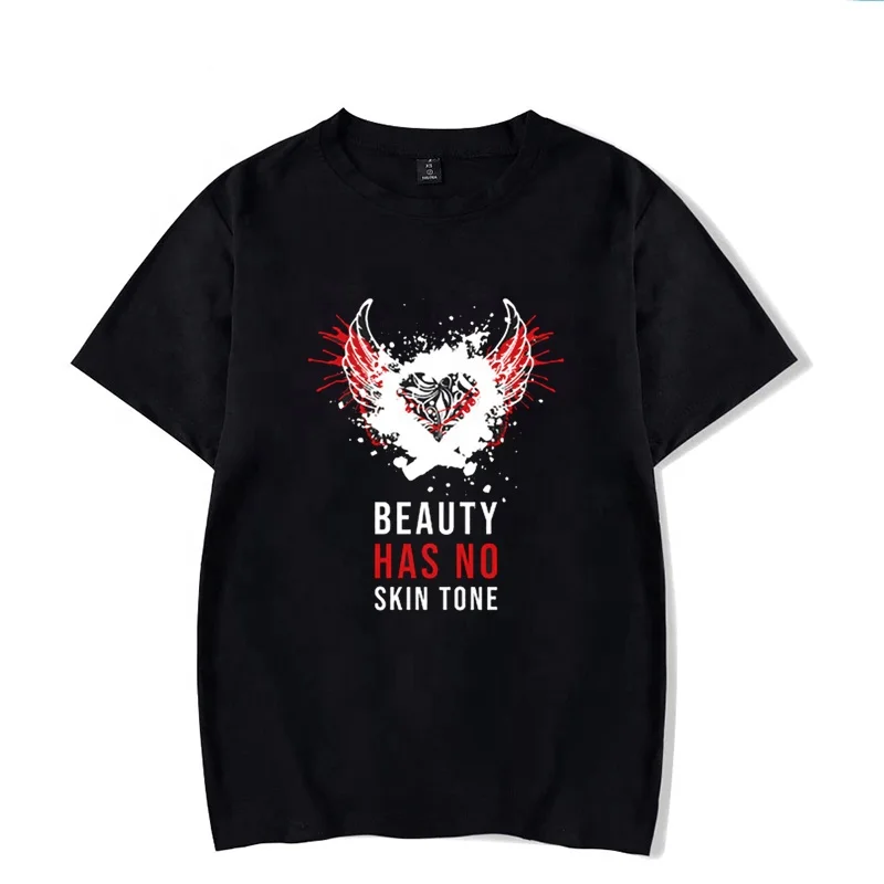 

New Design Graphic Tee Beauty Has No Skin Tone Letter Print Basic Black T Shirt Manufacturer Streetwear Rapper Fashion T Shirt