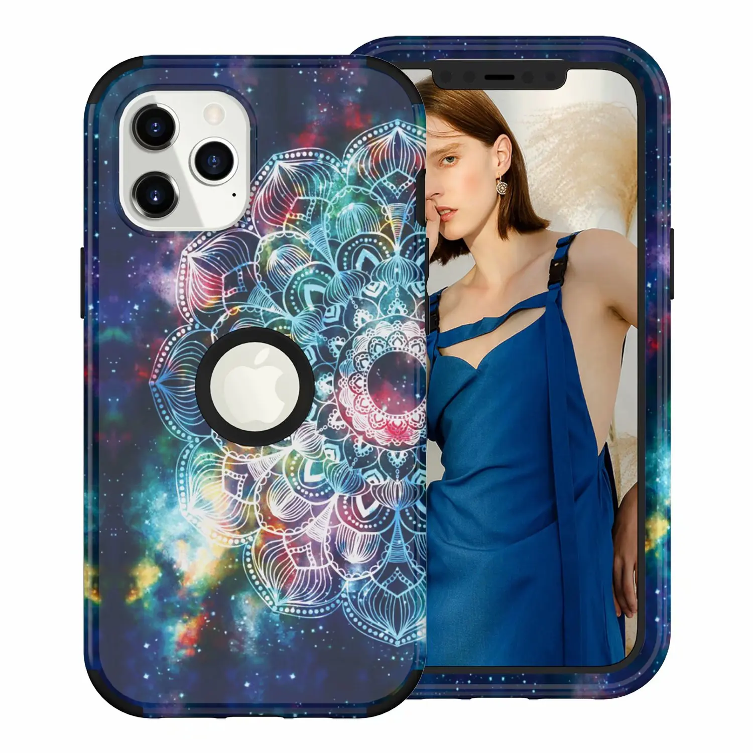 

PC + silicone Hybrid 3 and 1 Blue Lotus Series anti falling mobile phone protective case Rubber Coating Hard phone case