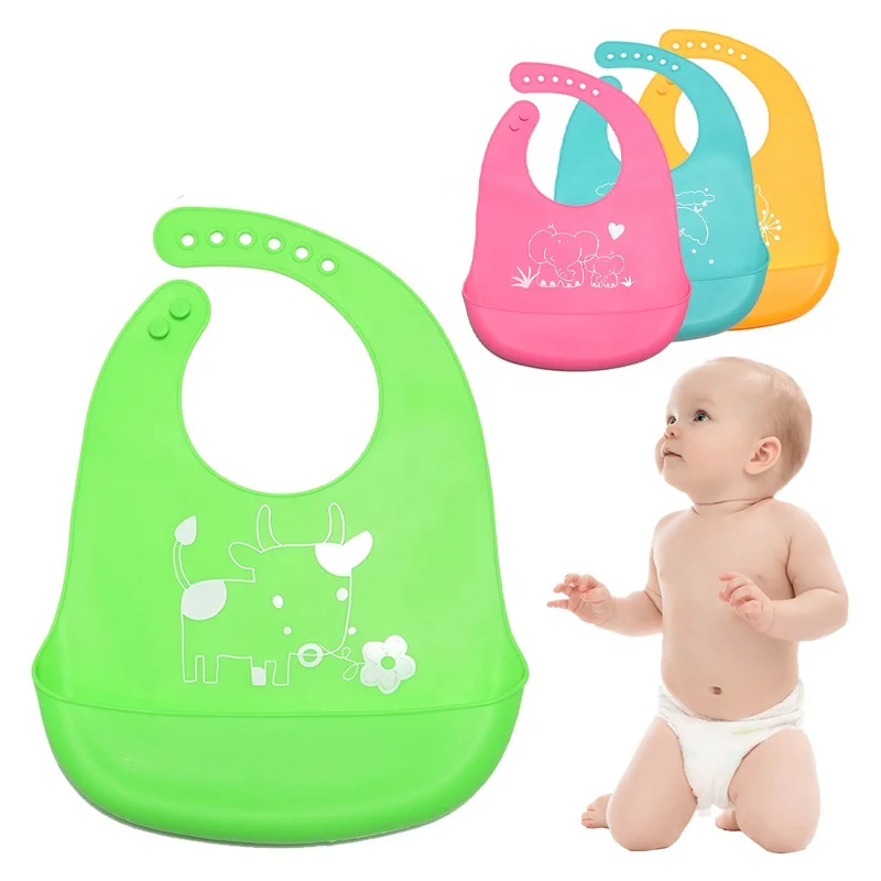 

Hot sale Silicone baby bib custom waterproof cartoon bibs with food pocket