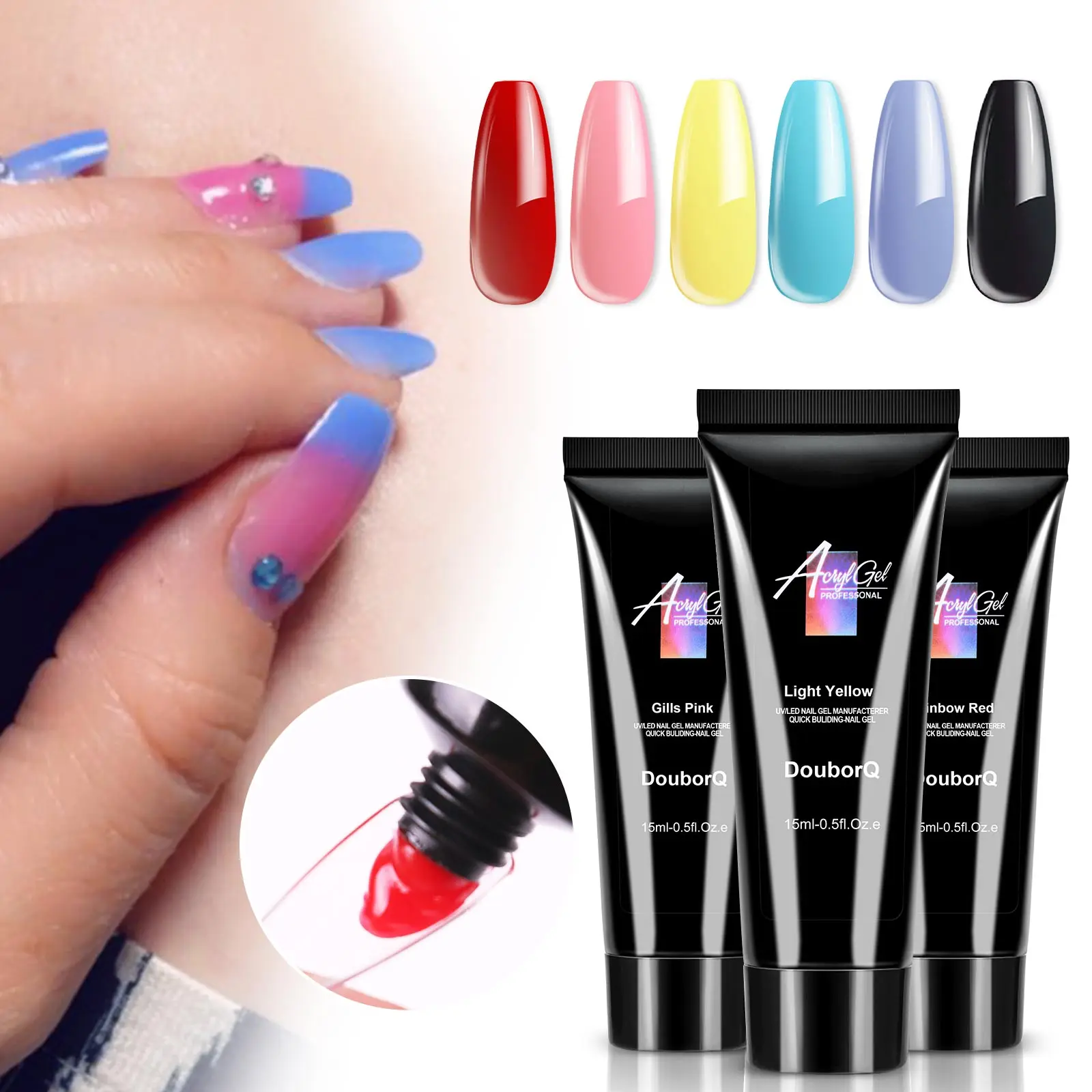 

15ml nail extension quick builder gel nail polish soak off colorful poly gel for nail art salon, 6 colors