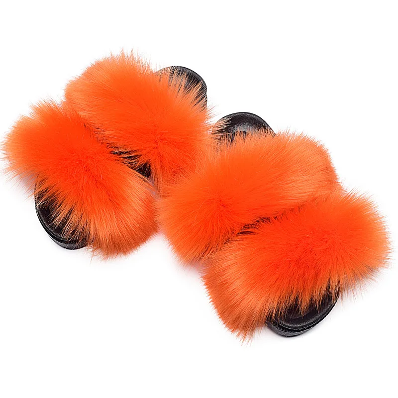 

wholesale fluffy fur slides slippers logo for women and ladies outdoor house shoes faux fur sandals, Picture